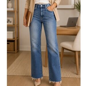 Express High Rise Cropped Flare Jeans Flexx Hyper Stretch Medium Wash Size